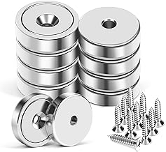 MIKEDE 10 Pack Strong Neodymium Cup Magnets, 70Lbs+ Holding Force Heavy Duty Round Base Cup Magnets with Countersunk Hole, Powerful Industrial Strength Rare Earth Magnet with Screws for Wall Mounting