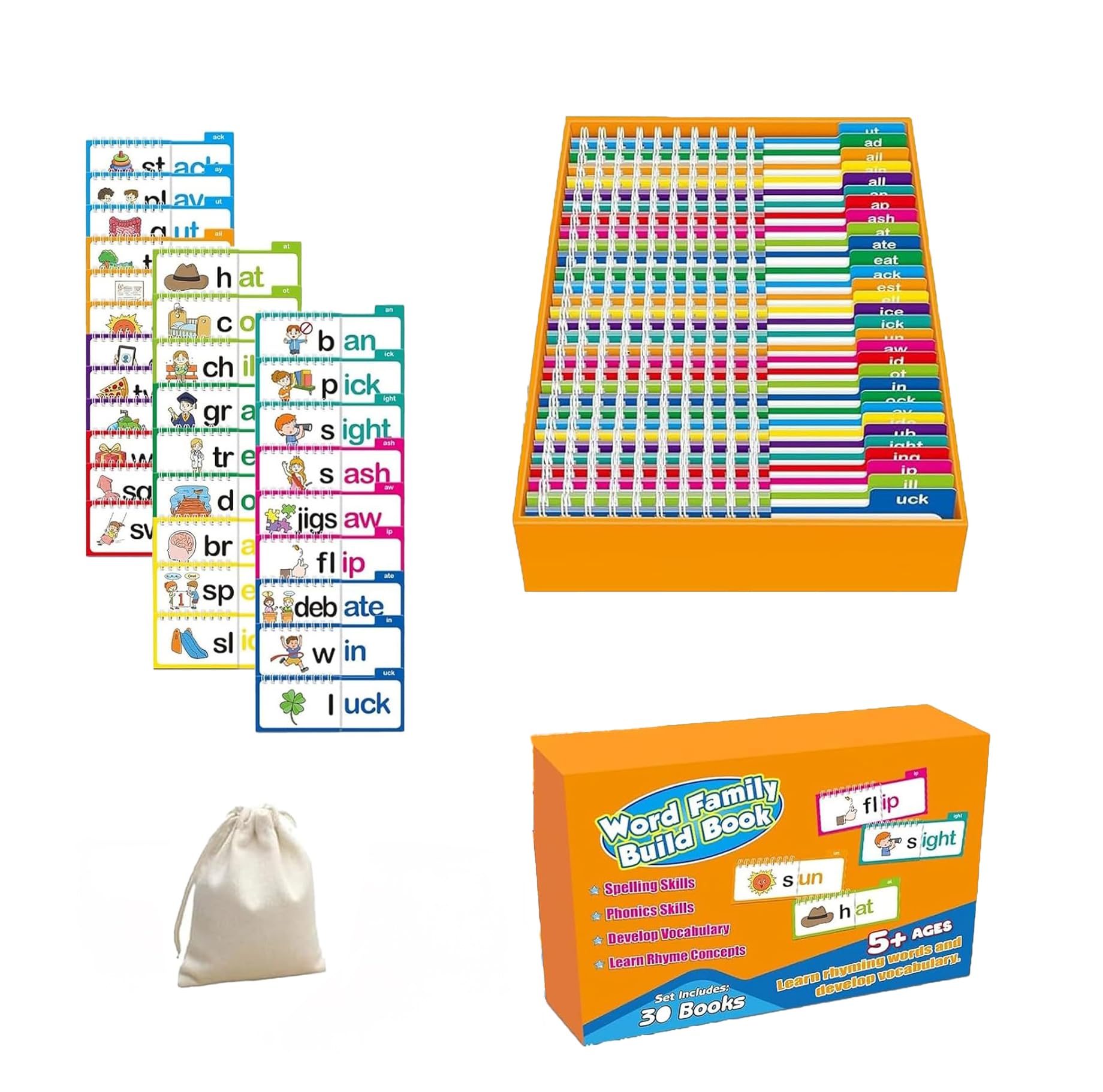 30 Read and Rhyme Flip Books, Update Word Families Flash Cards, Learn to Read Phonics Flash Card ABC Vocabulary Flash Card, Educational Reading Games