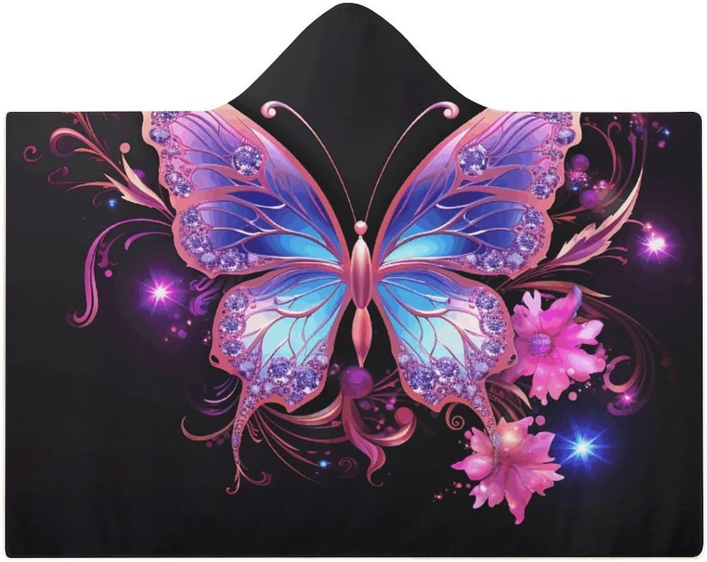 Purple Butterfly Wearable Hooded Blanket, Ultra Soft Arctic Velvet Cape Cloak Unisex - Cozy Wearable Blanket
