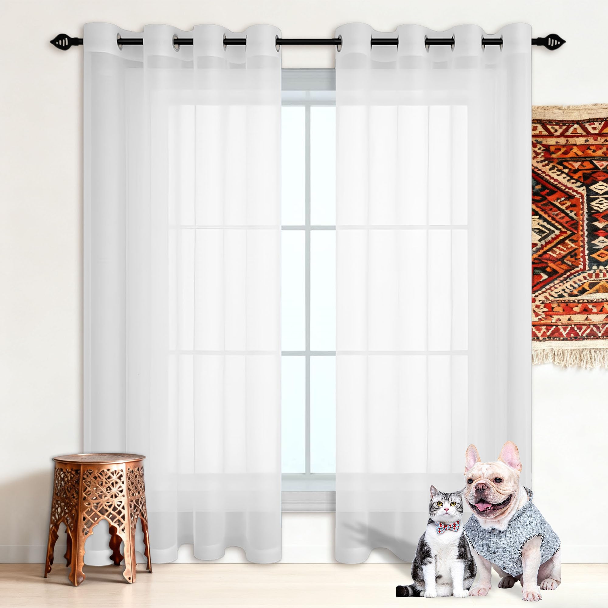 Rideau voilage transparent haut de gamme blanc 300x175 cm doux esthétique