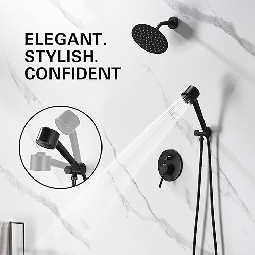 Miniatura 10 de Juego completo de grifos de ducha negros, accesorios de ducha negro mate, sistema de ducha con cabezal de ducha de lluvia de 10 pulgadas y mano de