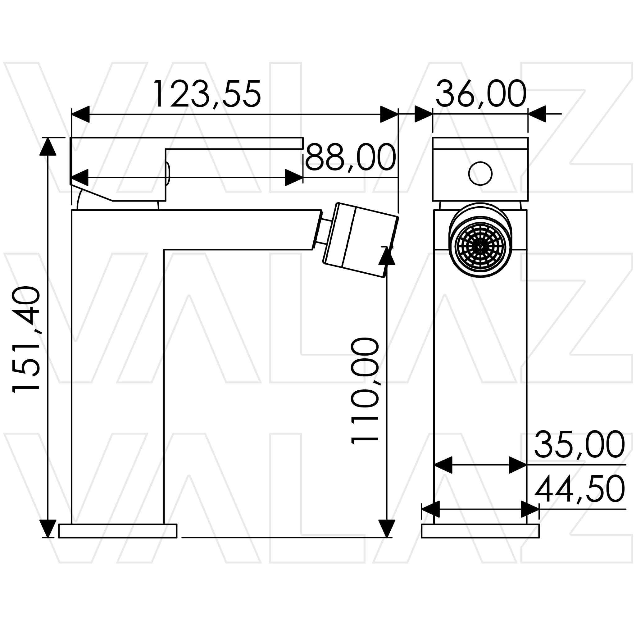 VALAZ Rubinetto Bidet Cromato | Apertura a Freddo, Miscelatore Lavabo Bagno Acqua Fredda e Calda, Risparmio Acqua | Installazione Facile e Veloce | Ottone, Inossidabile, Elegante, Quadrato, Serie Muga