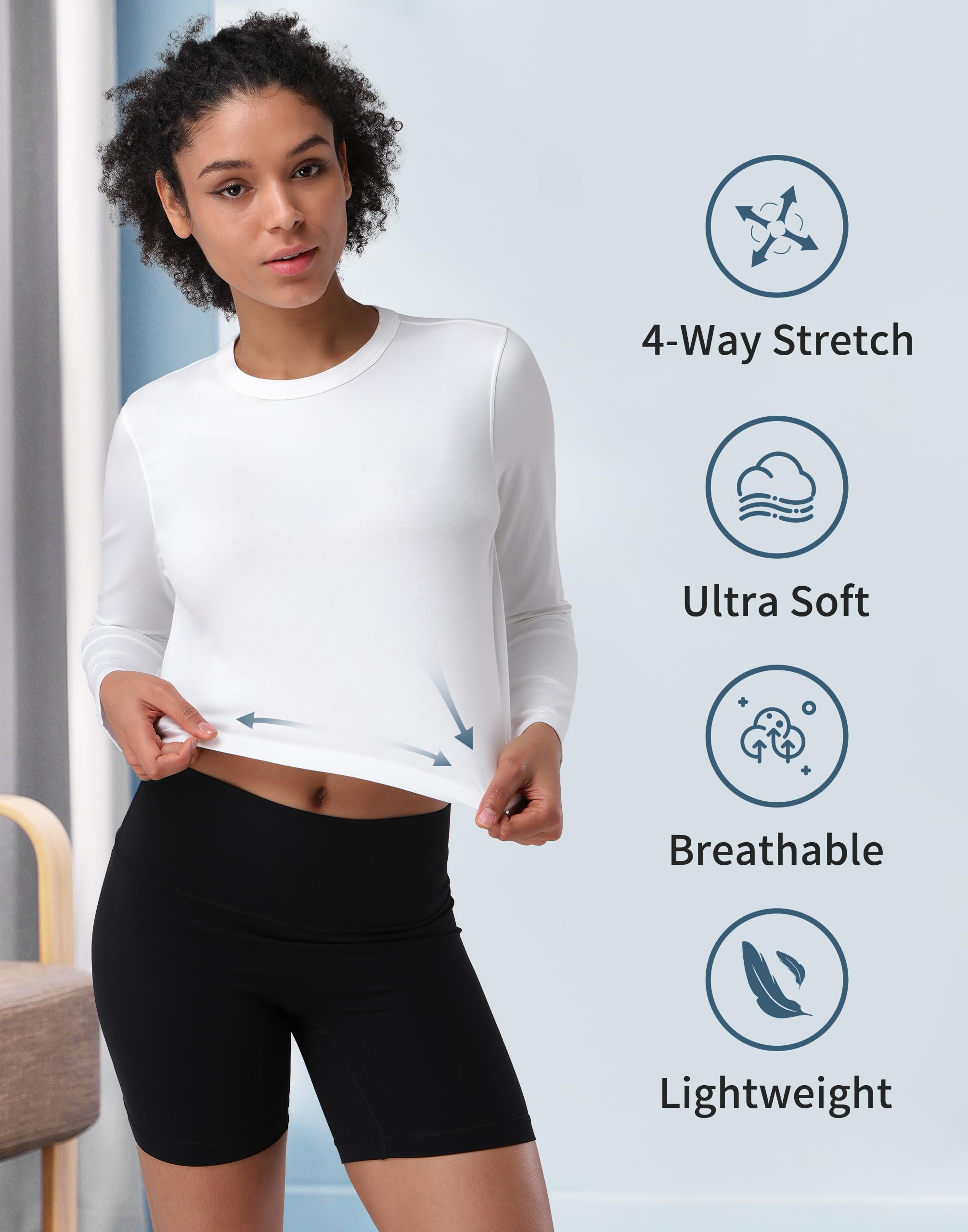 Pioneer Camp Top corto a maniche lunghe da donna per allenamento in viscosa di bambù camicie allentate t-shirt atletica palestra yoga corsa