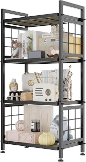 GIOTORENT 4-Tier Pantry Shelves with Wooden Boards, Heavy Duty Storage Shelves & Book Shelf, Adjustable Metal Shelving Unit for Kitchen Bathroom Laundry Organizer, Sturdy Rust-Resistant, Black
