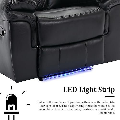 Miniatura 8 de Juego de 3 muebles de sala de estar, juegos de sofás seccionales de cuero reclinables, asientos de cine en casa, sofá reclinable manual con consola