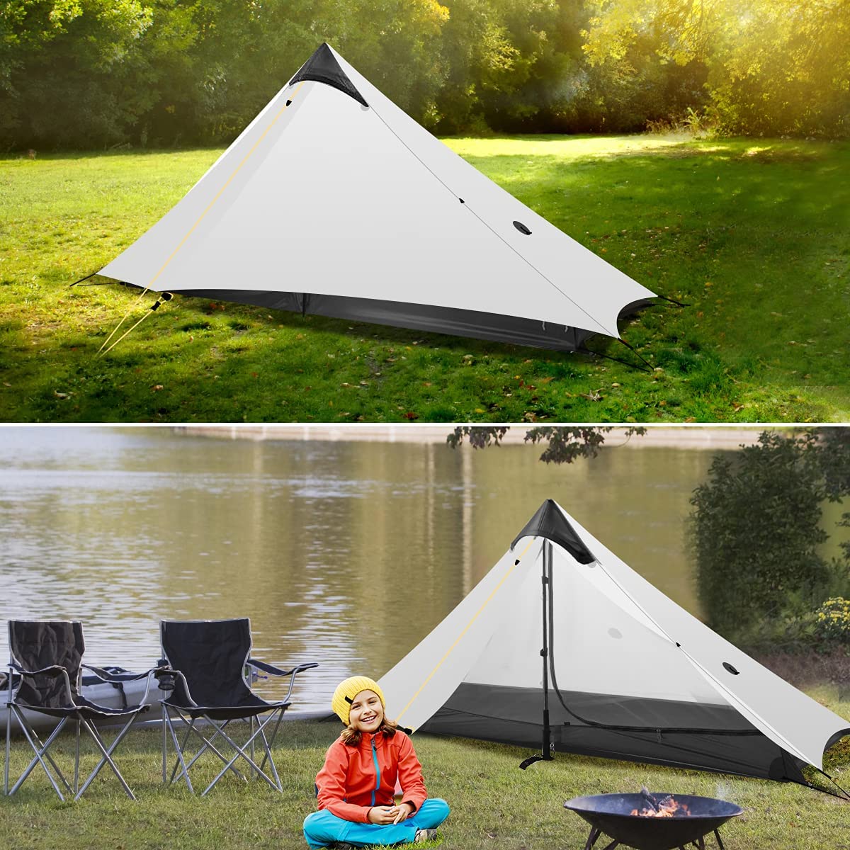 LanShan Ultraleichtes 3-Jahreszeiten-Rucksackzelt für 1-Personen-Camping, Outdoor-Campingzelt, Unterschlupf, perfekt für Camping, Trekking, Kajak, 