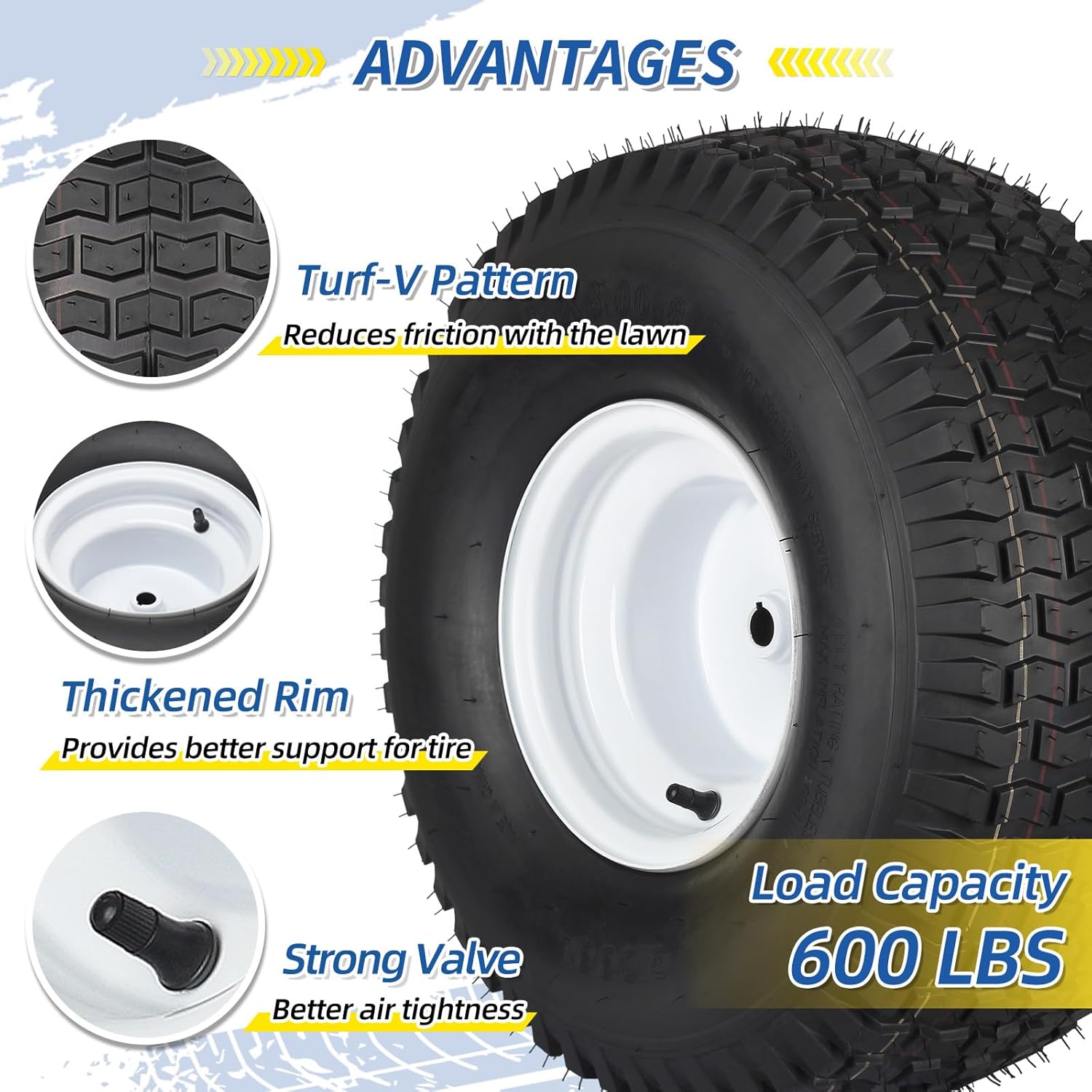 GICOOL 20x8.00-8 Lawn Mower Tire and Wheel, 4 Ply Tubeless Tire, 20x8-8nhs Riding Lawn Mower and Tractor Rear Tire and Wheel Assemblies, 3.5" Offset Hub, 3/4" Borehole, and 3/16" Keyway