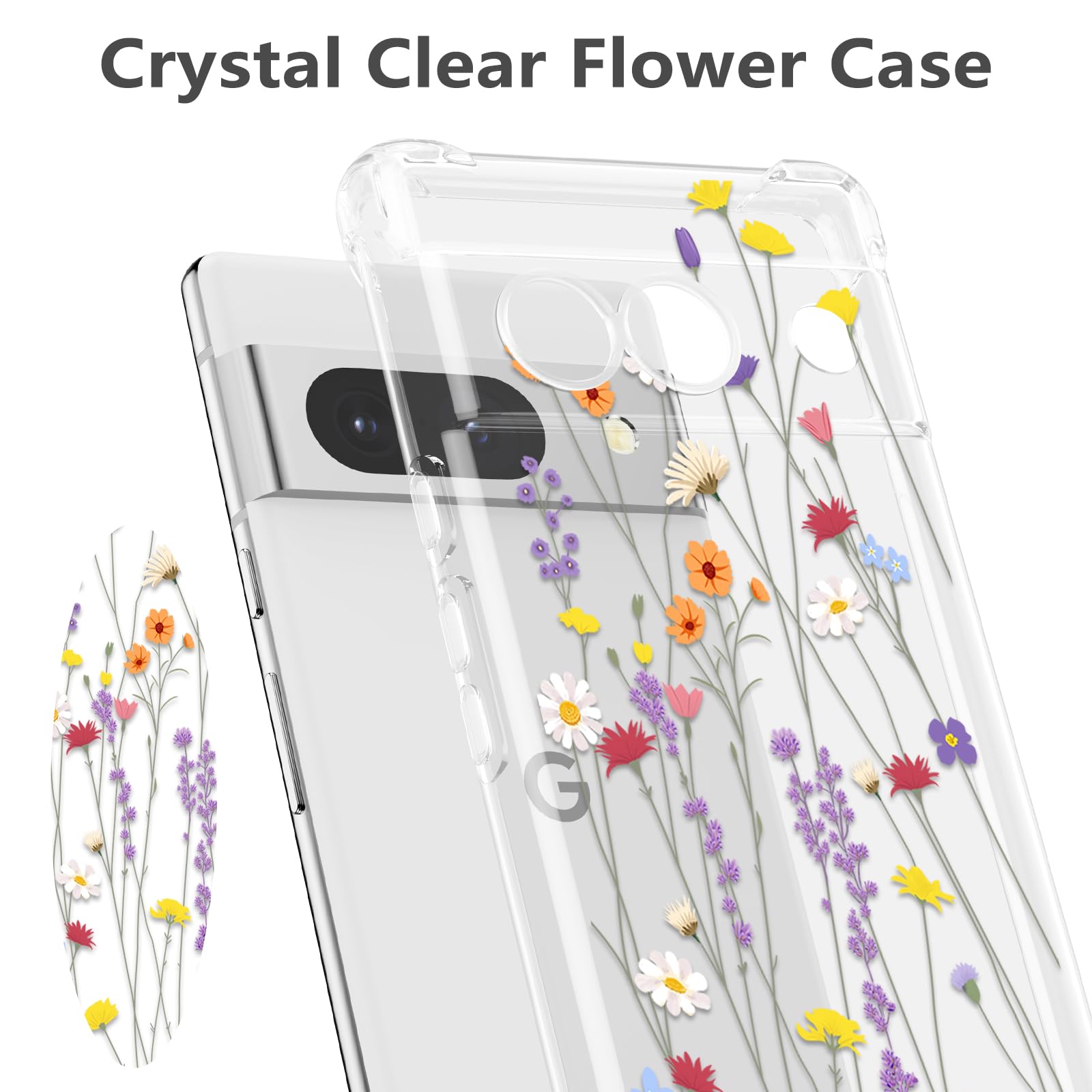 RALEAVO Compatible with Google Pixel 8a Clear Floral Case Girly Soft Slim Bumper Case with Flower Pattern for Pixel 8a-Purple - Image 2