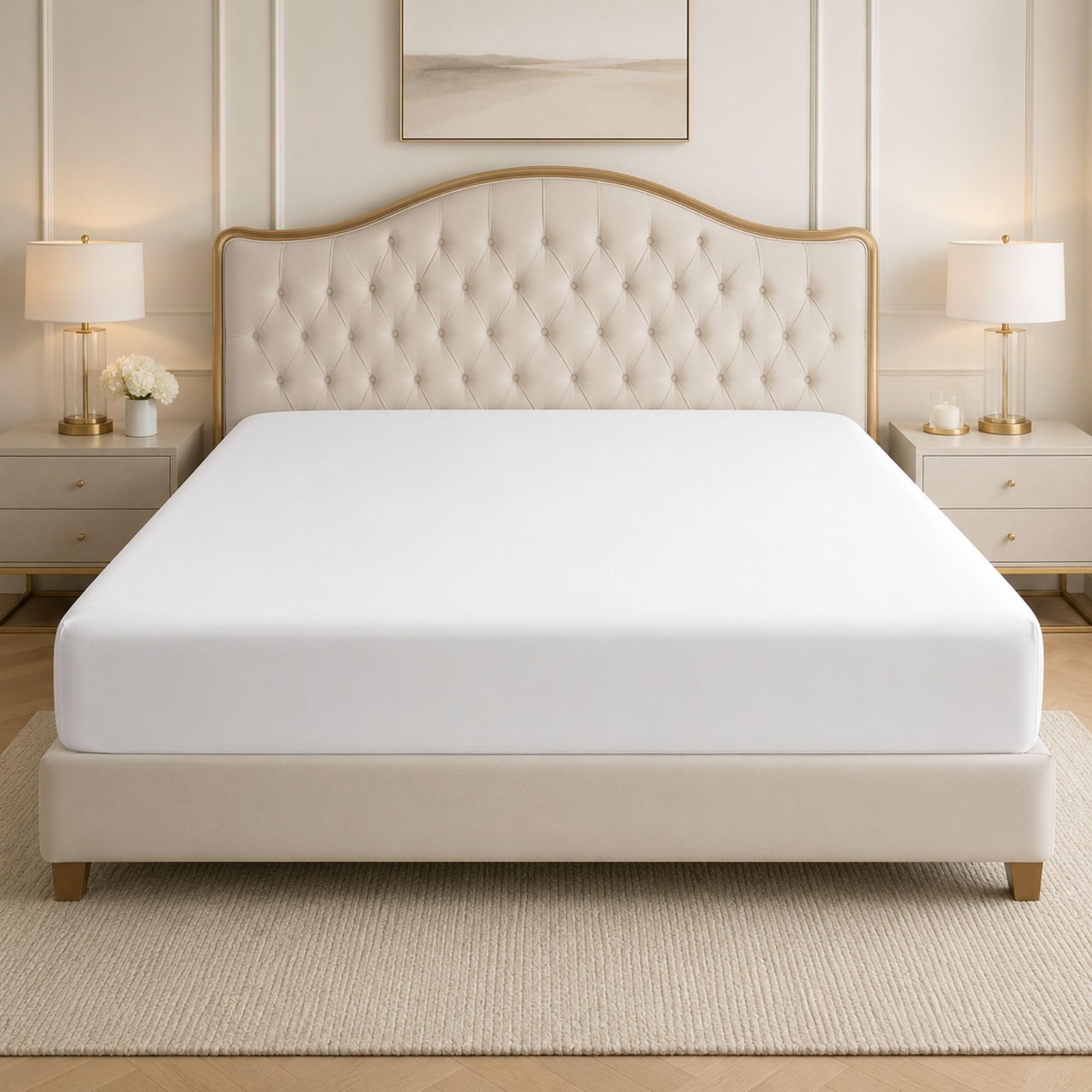 Bloombedding White 100% Egyptian Cotton Fitted Bed Sheets, 400Tc Small Double Fitted Sheet, Extra Deep 35Cm Mattress Pocket, Soft Cotton Bed Linen