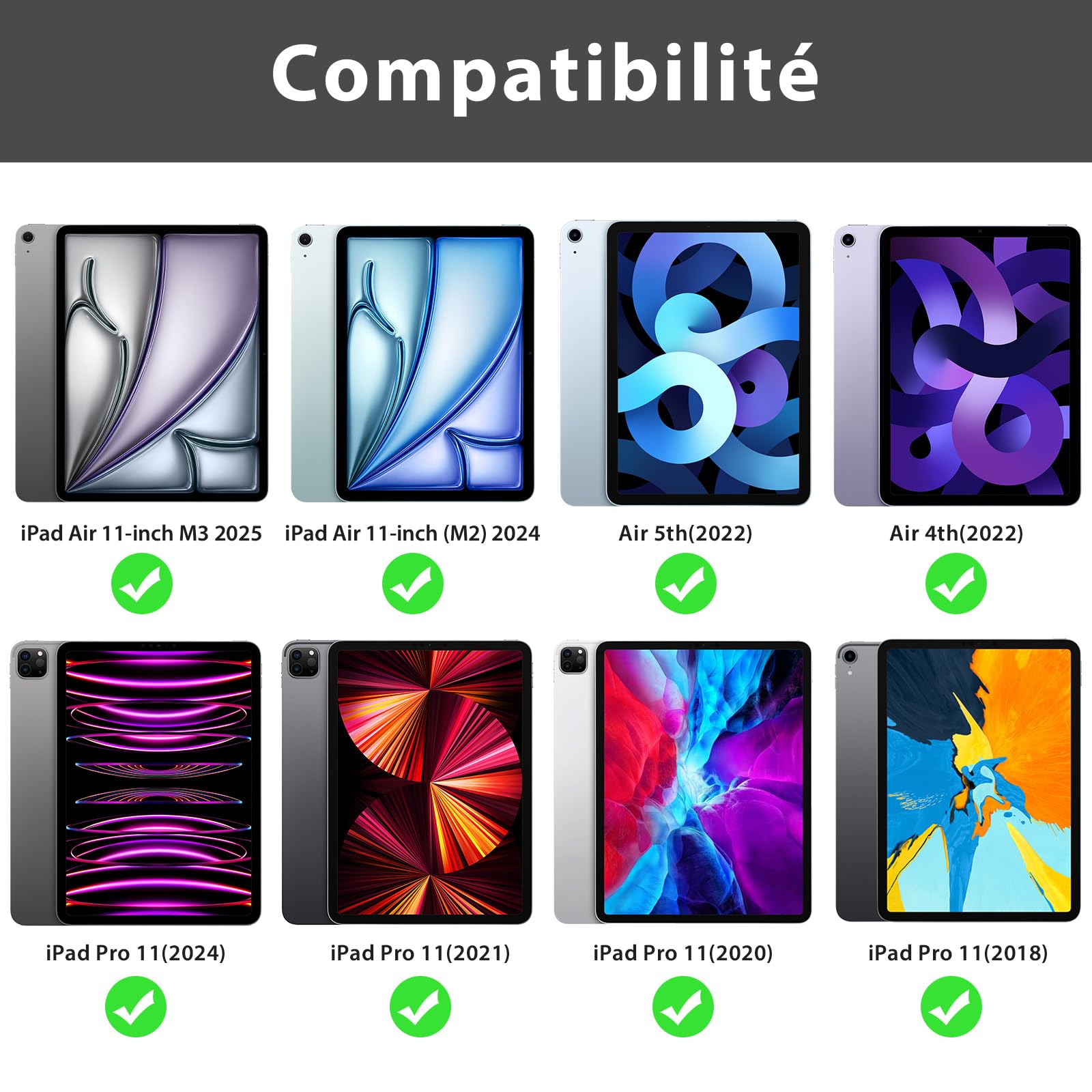 CC Store Clavier pour iPad Air 11“ M3 2025/M2 2024, Air 5 2022/Air 4 2020,iPad Pro 11 4/3/2/1Gen, Coque avec Keyboard Français, Clavier Bluetooth Magnétique Détachable avec Fente pour Stylo, Noir
