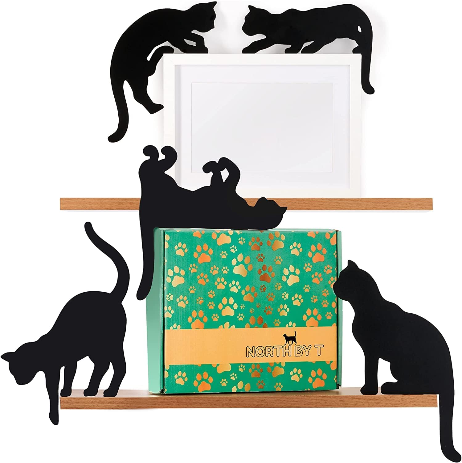 Decorations, Cat Decor for Cat Lovers - Cat Wall Decor Silhouette - Cat Lover Gifts for Women - Giftable Cat Wall Art Decorations for Party, Home, Set of 5 Figurines, (Black)