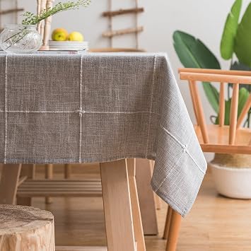 ColorBird Solid Embroidery Lattice Tablecloth Cotton Linen Dust-Proof Table Cover for Kitchen Dinning Tabletop Decoration Gray Square Tablecloth 52x52 Inch