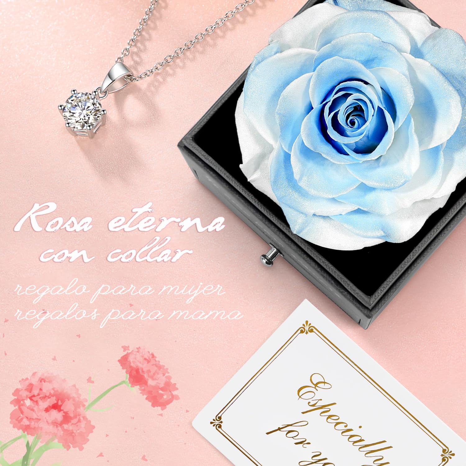 Miofula Regalos Originales para Mujer, Rosa Eterna Natural Preservada con Collar Pendientes Rosa Regalo Cumpleaños Mujer, Flor Eterna Regalo Aniversario Pareja, Flores Preservadas Regalo Novia Navidad