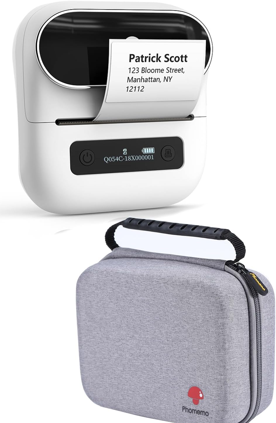 Phomemo M220 Label Maker White+ with 1 Case, 3.14 Inch Bluetooth Thermal Label Printer for Barcode, Address, Labeling, Mailing, File Folder Label, Easy to Use, Support Smartphone, Tablet&PC