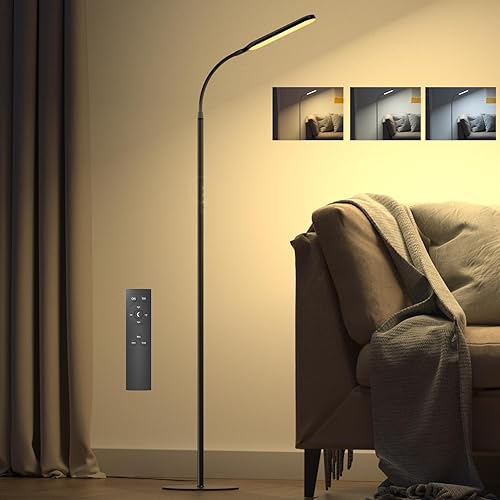 OUSFOT Lampada da Terra LED Dimmerabile170CM Lampada da Pavimento 3000-4000-6000K Touch e Telecomando Collo D'oca Regolabile Piantana LED per Camera da Letto Soggiorno Ufficio - 170 cm
