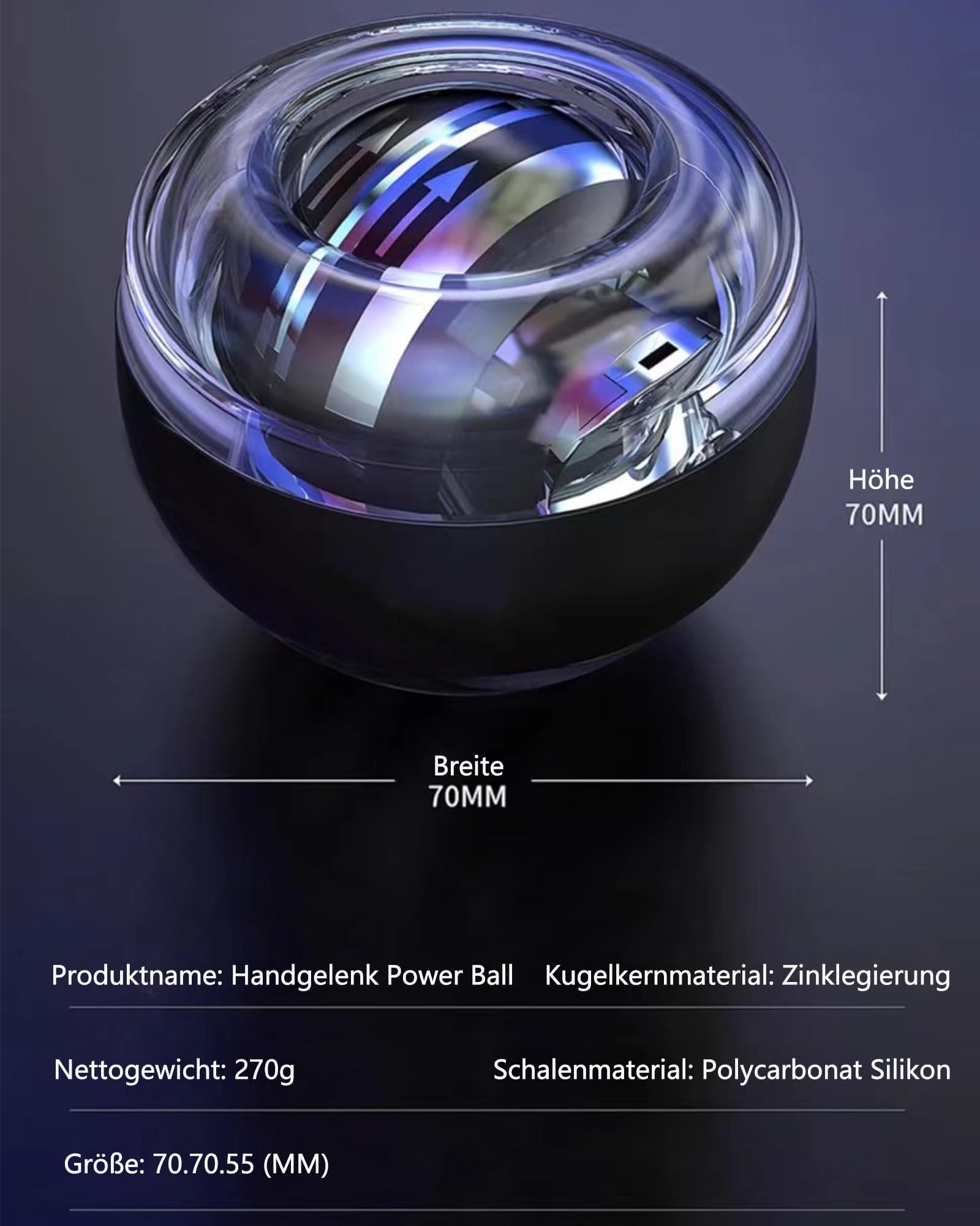 Gyroskopischer Handtrainer Autostart, Gyroskope für Handübungen mit LED Licht Handgelenk Trainerball mit FarbigeLichter Rotationsball Handgelenk Ball zum Training der Hand und Armmuskulatur