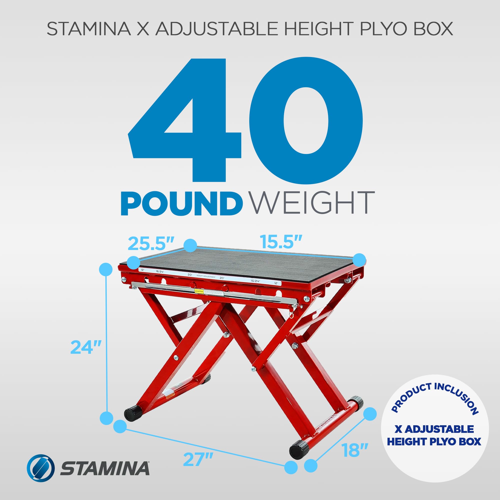 Stamina X 12 to 24 Adjustable Height Plyo Step Up Exercise Box For Home Workout with Access to Muuv Non-Slip Surface and Workout Guide BlackRed product thumbnail 5