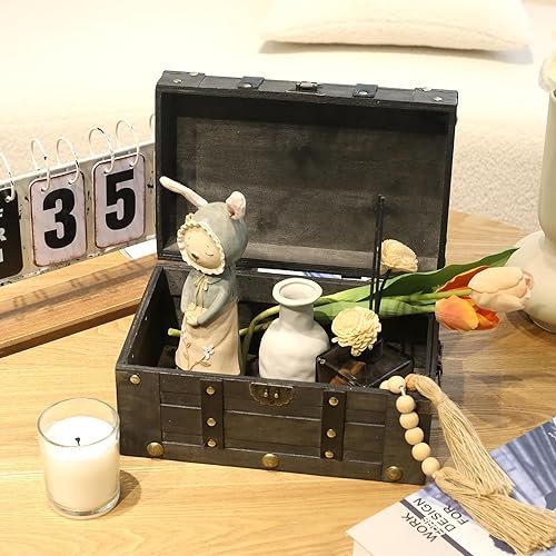 Miniatura 4 de Cofre del tesoro de madera de lujo, 11 x 7.1 x 5.5 pulgadas, elegante caja de almacenamiento con tapa con bisagras resistente, baúl decorativo de