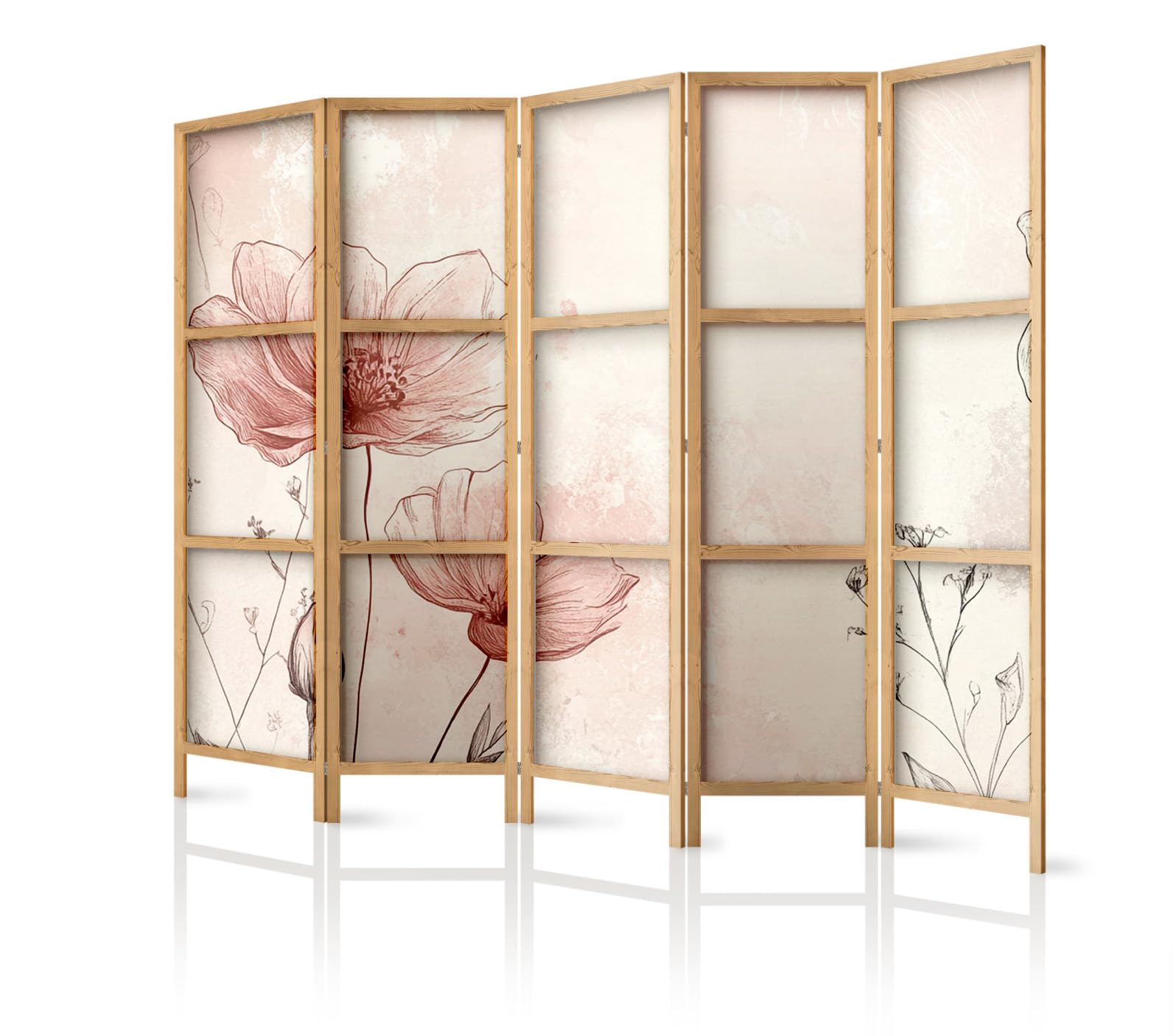 paravent en Bois 5 Panneaux 225 x 172 cm, Style Oriental, cloison décorative intérieure