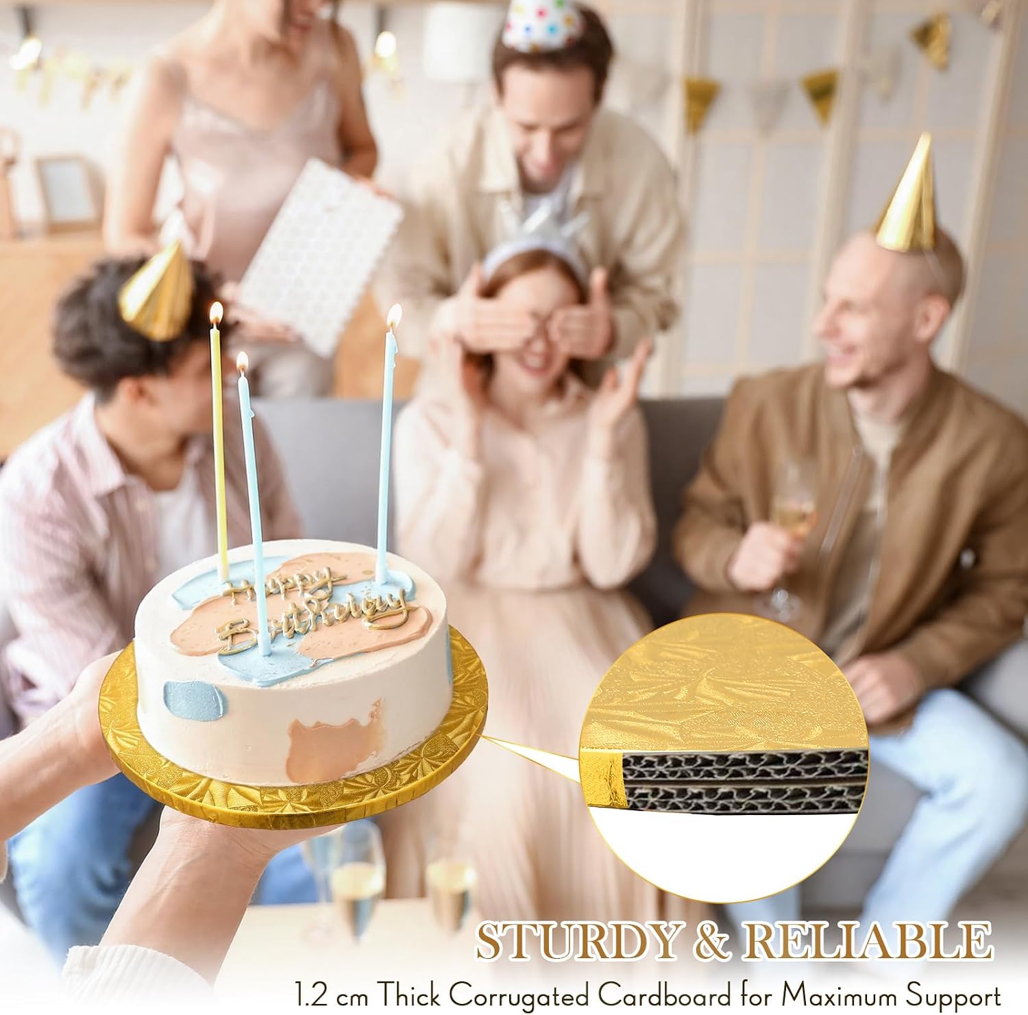 Zopeal 20 Pack 10 Inch Round Cake Drums Bulk Thick Corrugated Cardboard Cake Boards for Wedding Birthday Bakery Party Dessert Table Display(Gold,Embossed Floral)