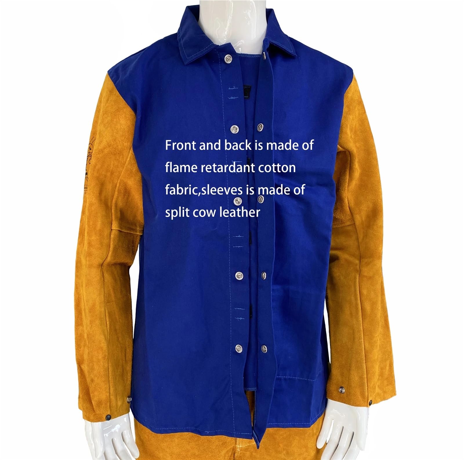Leder Schweißjacke Feuerfeste Schweißerjacke aus Leder, 11OZ, flammhemmender Baumwolloverall, lange Ärmel, Funkenbeständige FR-Hose, Schweißerkleidung