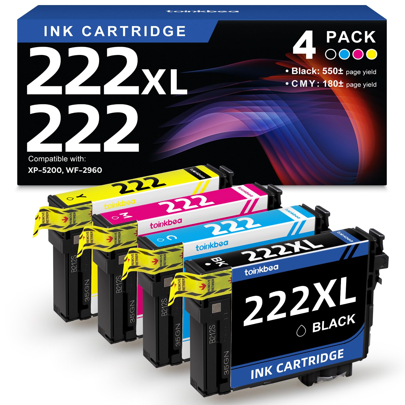toinkbea 222XL Remanufactured Toner Cartridges Replacement for Epson T222XL T222 T222XL120 T222220 T222320 T222420 Compatible with Epson Expression XP
