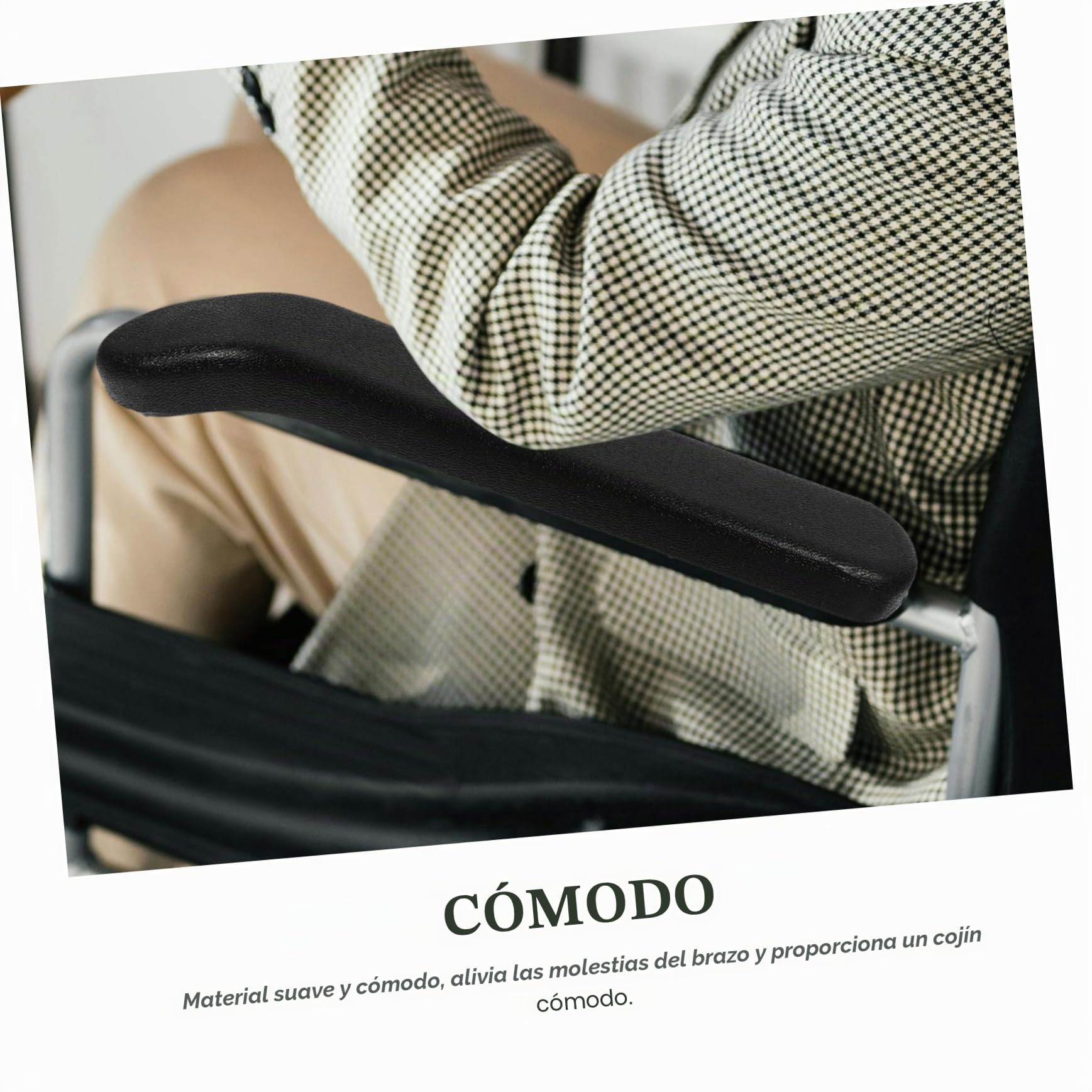 Cojines para Reposabrazos de Silla de Ruedas Negros de Pu Superficie Resistente y Comodidad Excepcional, Accesorios Agujeros de 8.5 o 14 Cm para Mayor Ajuste