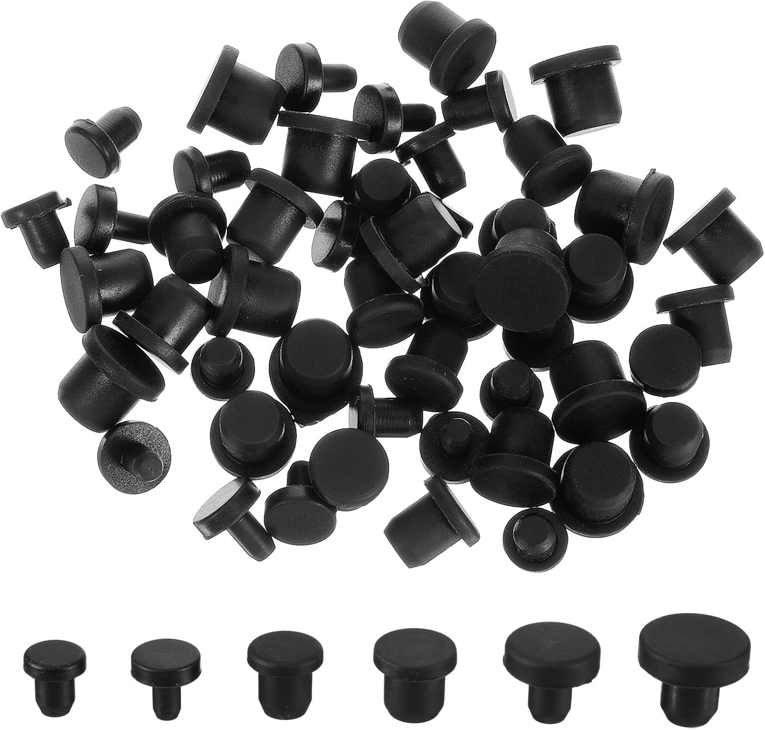 70 Pcs 7 Sizes Silicone Hole Plug, Silicone Plugs Black Waterproof T-Type Round Caps, Solid Stopper Rubber Hole Plugs for Sealing Pipe Holes Test Tube Plug