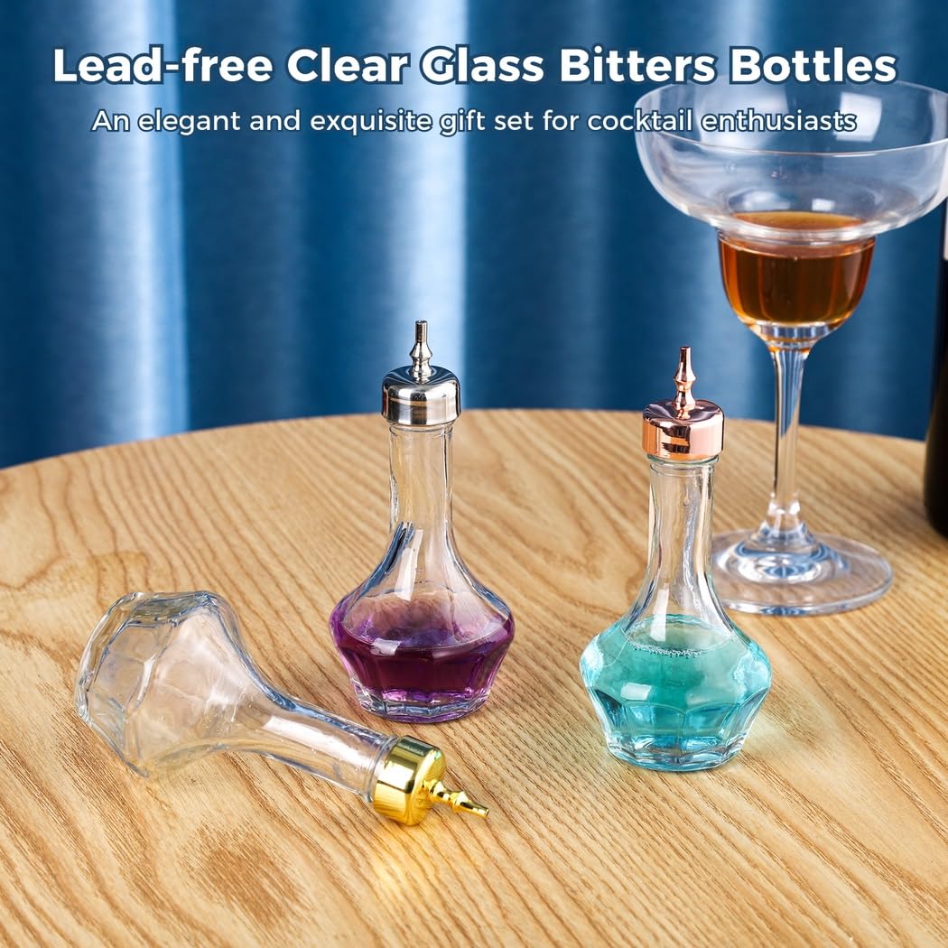 1.7Oz Bitters Bottle with Dasher Top, 3 Pcs Bitters Dropper Bottles, Lead-Free Glass Bitters Bottles, 50Ml Bitters Pourer, Professional Bar Tool for Bartenders, Cocktail Mixing Tool for Home, Bars