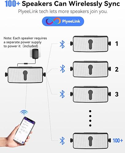 Miniatura 3 de Altavoz Bluetooth para exteriores, IPX5 impermeable, sincronización inalámbrica con 100 altavoces, montaje en pared, compatible con teléfono,