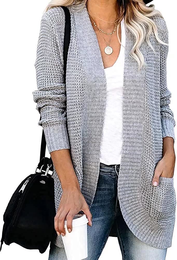 Women's Long Sleeve Open Front Cardigan Sweater Lightweight Soft Knit Outerwear Tops