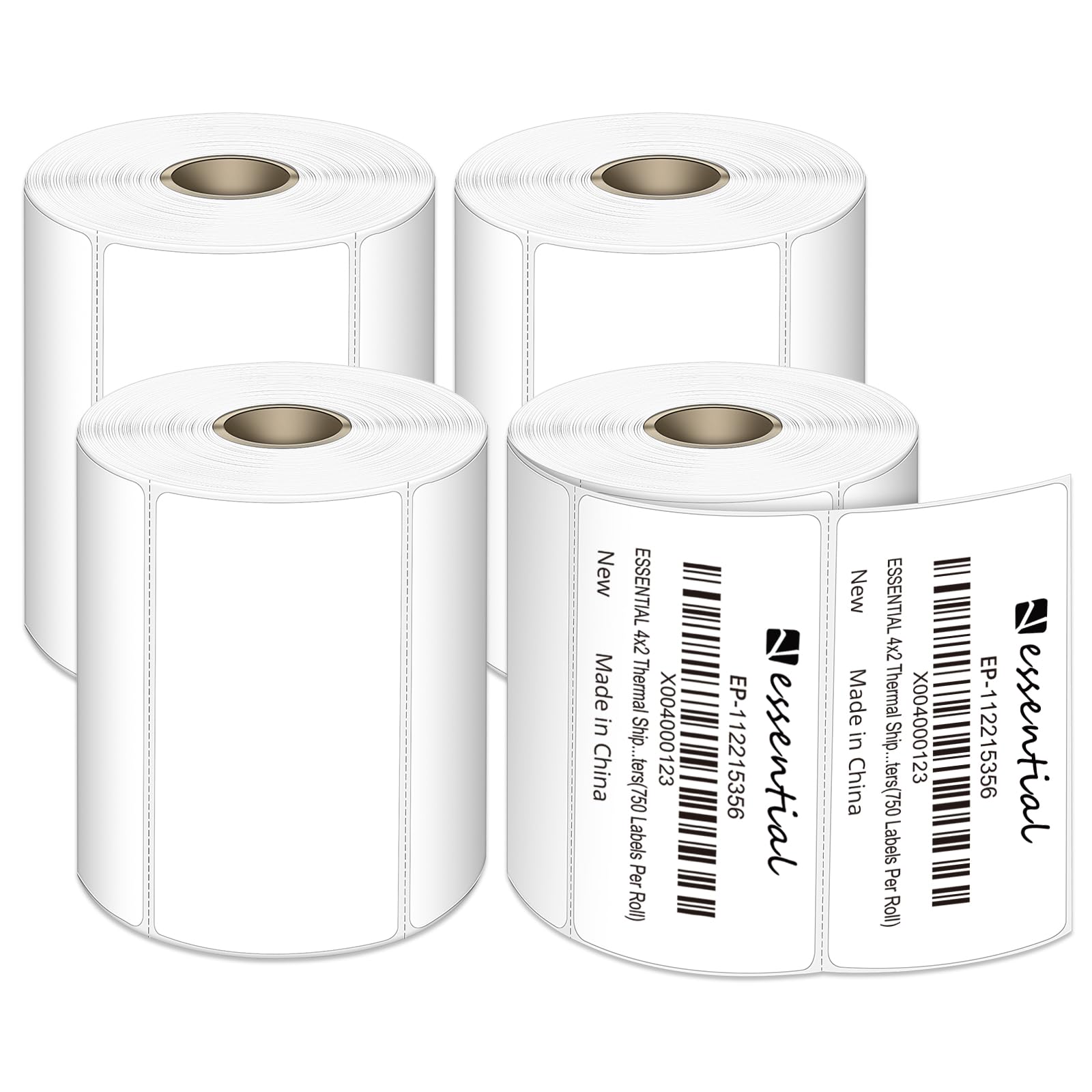 4"X2" Direct Thermal Barcode Labels, Shipping Labels, 750 Tags of Roll, Compatible with Zebra Printers (4 Roll-3000 Tags)