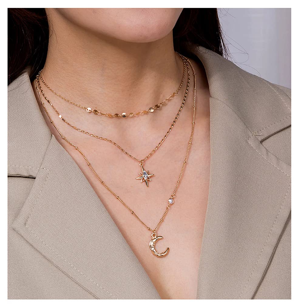 RXSHOUSH Necklace Pendant for Women Girls Multi-layer Fashion Jewelry Chain Daughter Lover Mother Woman's Moon Star Necklace