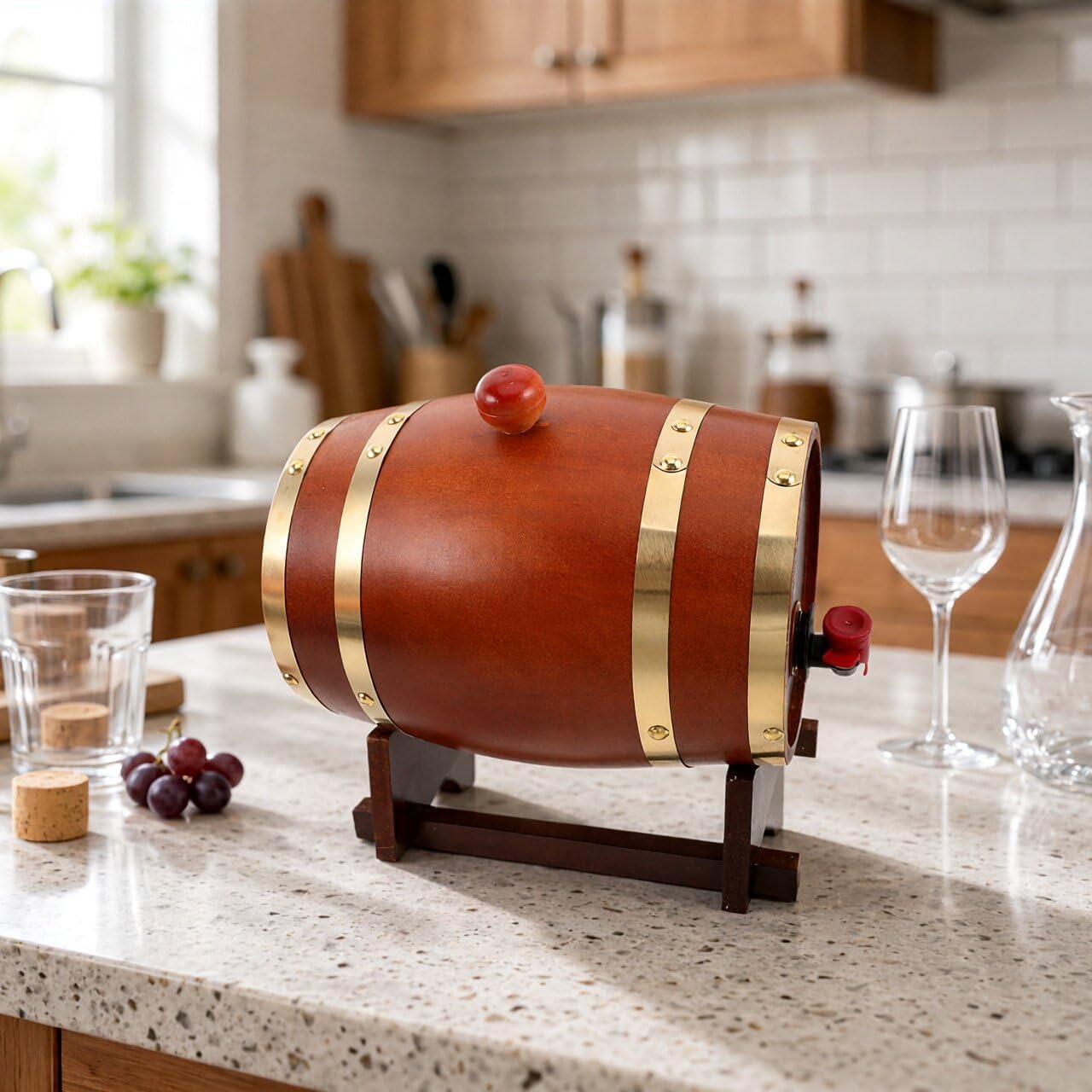 SHINEOFI 3l Wine Barrel with Stand,whiskey Barrel Beverage Dispenser