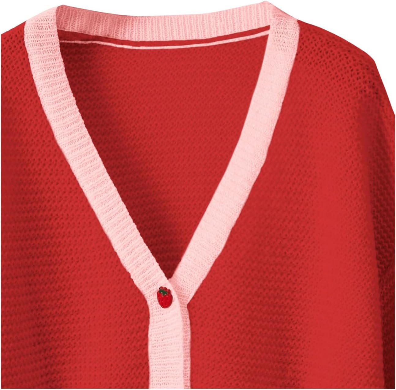 SHENHE Women's Kawaii Strawberry Pattern Cardigan Long Sleeve Open Front Casual Fall Sweater - Image 3