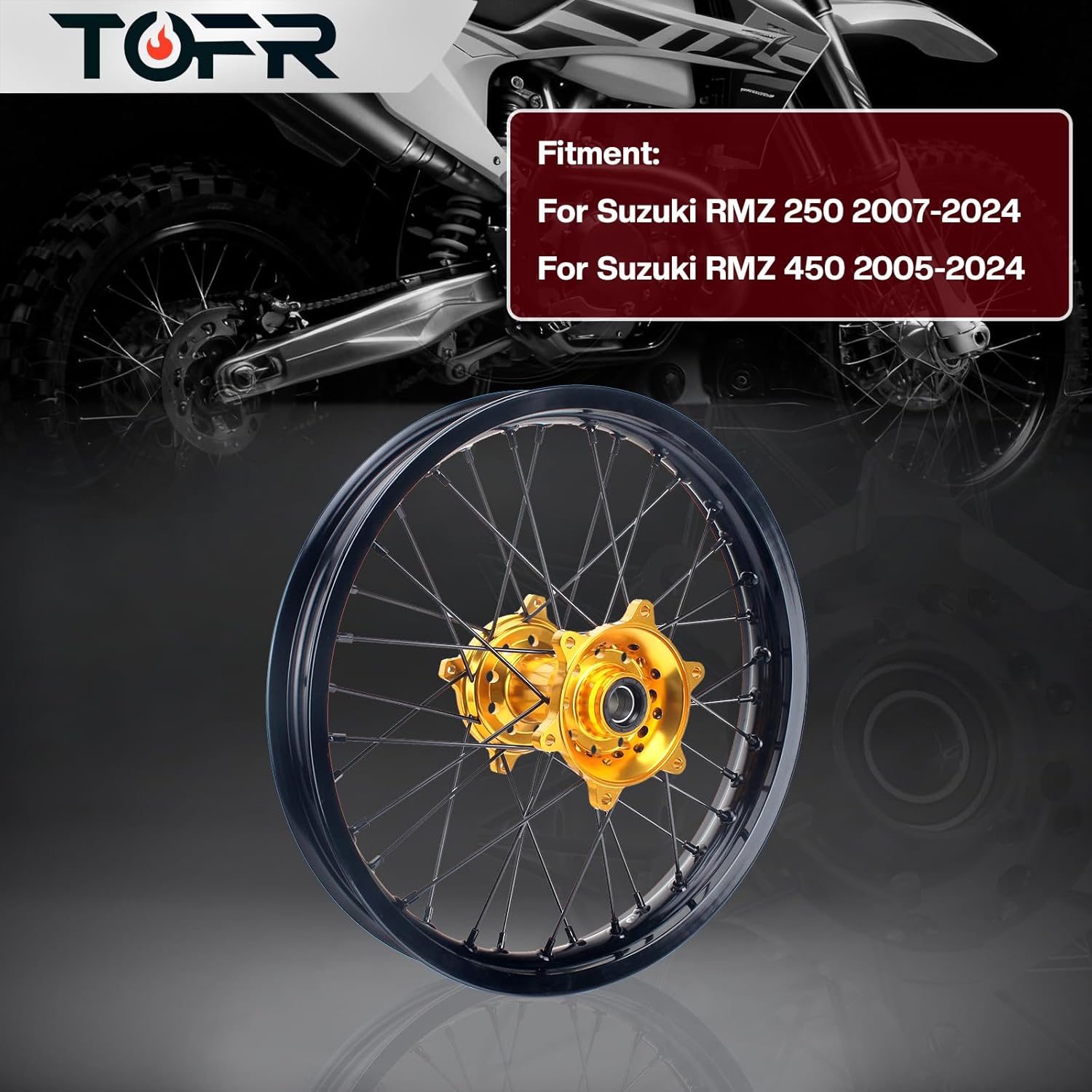TOFR RMZ250 2007-2024 Rear 19" x 2.15" Wheel Hub Rim for Suzuki RMZ450 2005-2024