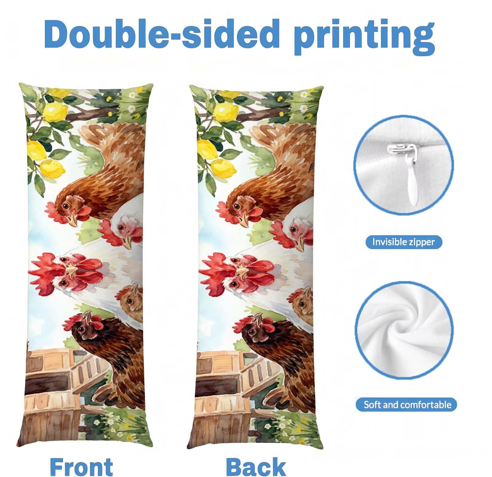 Animali-4 Federe Cuscino Letto 50 x 150 cm, Cuscini per Divano Velluto, | Doppia Faccia Stampa, Gallo Fodera per Cuscino Decorativa, con Cerniera, Cuscino per Dormire Sul Fianco j-104