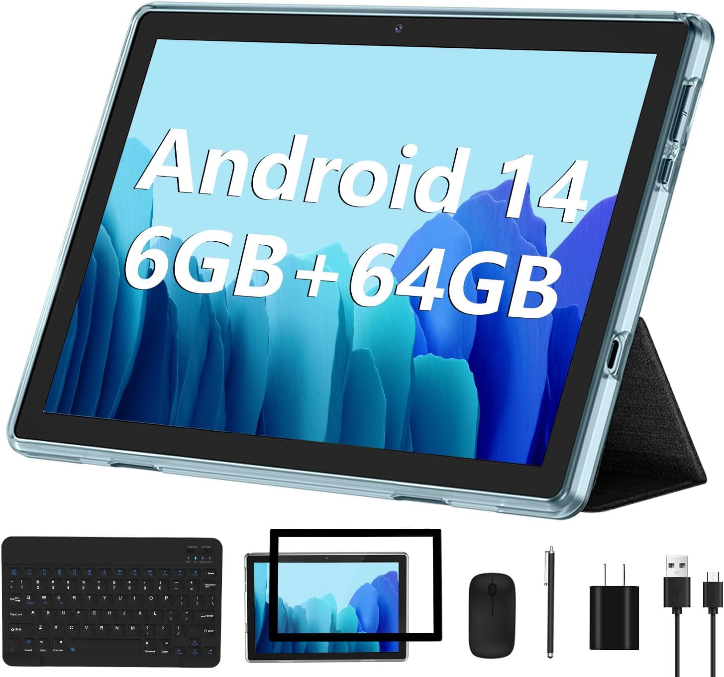 Android 14 Tablet 2025 New 10 Inch Tablets with 6GB RAM + 64GB ROM + 1TB Expanded Ouad-Core, 2 in 1 Tableta with Keyboard Mouse WiFi 6 Bluetooth, GMS Certified IPS Touch Screen Tablet – Blue Set Android 14 Tablet 2025 New 10 Inch Tablets with 6GB RAM + 64GB ROM + 1TB Expanded Ouad-Core, 2 in 1 Tableta with Keyboard Mouse WiFi 6 Bluetooth, GMS Certified IPS Touch Screen Tablet – Blue Set