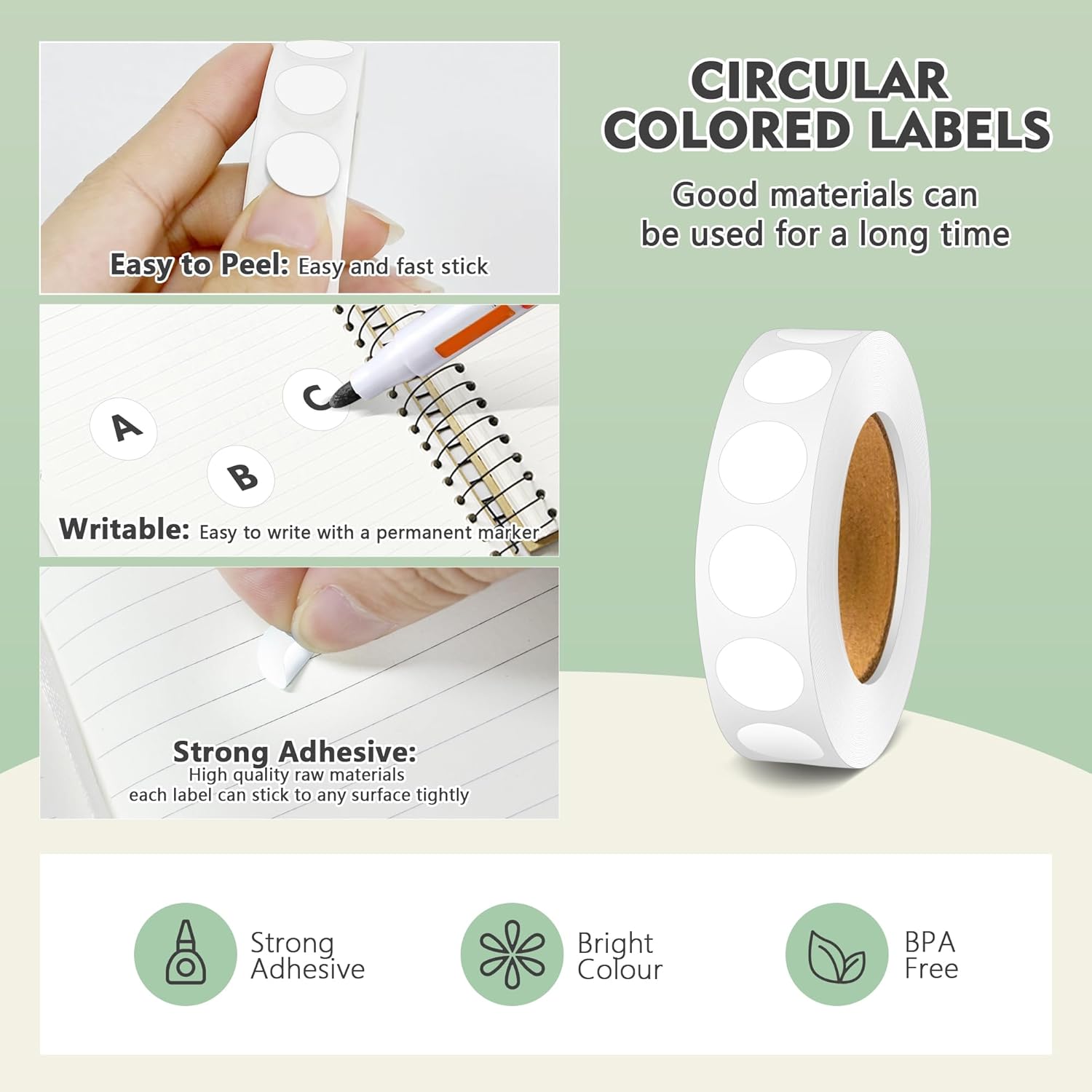 PARLAIM 10000pcs 1/2 Inch Round Color Code Dot Stickers, 10 Rolls Adhesive White Circle Labels for Office Classroom
