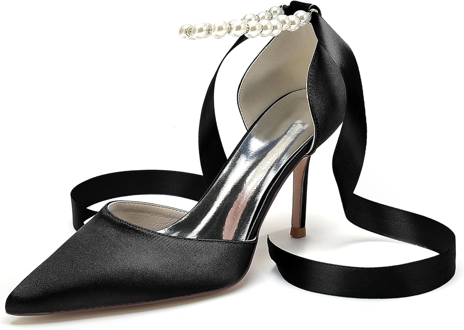 Pumps puntige teen witte parel trouwschoenen stiletto's jurk bruids hoge hakken vrouwelijke feest enkelband sandalen-white 9.5cm,42