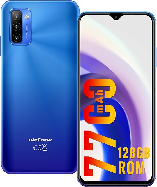 Ulefone Note 12 (2022) Mobile Phones SIM Free Unlocked Phone Smartphone 7700mAh 6.82" HD+ 4GB+128GB/128GB Extension Android 11 13MP+8MP 4G Dual SIM Fingerprint & Face unlock GPS OTG UK Version - Blue
