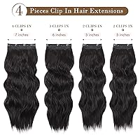 Vista 2 de REECHO Extensiones de cabello, 4 extensiones de cabello con clip, extensiones de cabello sintético suave natural para mujer, marrón negro