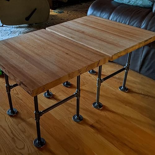 Miniatura 7 de MUZIK Juego de 3 patas de mesa industriales de 28 pulgadas, tubos de metal pintados en negro, muebles vintage para café y patas de mesa auxiliar, 28