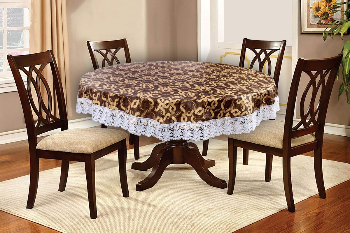 The Furnishing Tree Round Shaped WxL 60x60 Inch 6 Seater Table Cover Trellis Pattern Brown, Waterproof PVC-picture-19