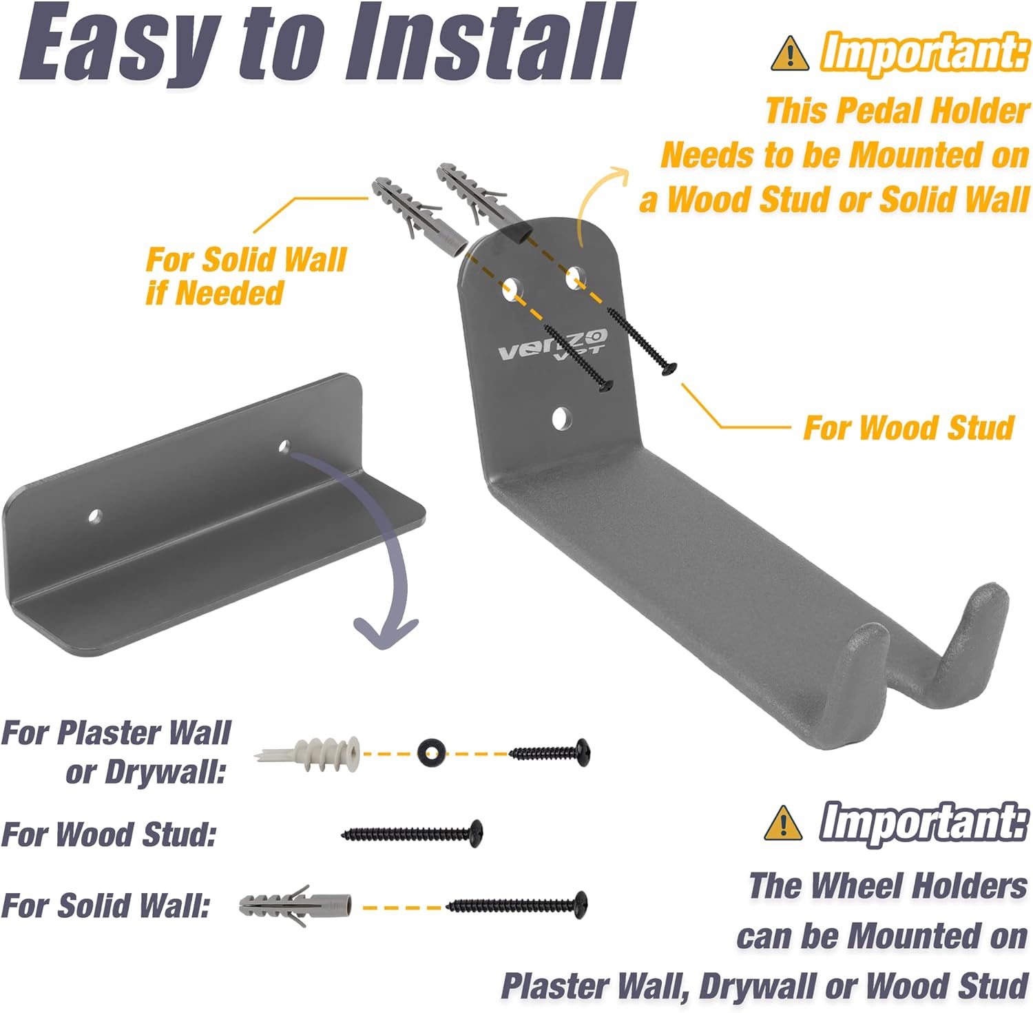 Venzo Bike Bicycle Cycling Pedal Wall Mount Indoor Storage Hanger Stand - Hook Rack Holder - with Tire Brackets - Great for Garage and Shed (3)