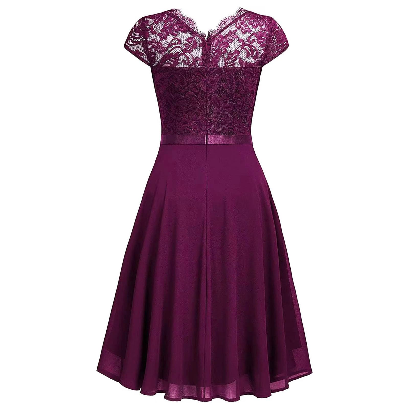 Vestido de invitado de boda para mujer, vestido de encaje elegante con manga corta, volantes, vestido de fiesta, hasta la rodilla, vestido de noche, vestido de cóctel, para boda, baile de graduación