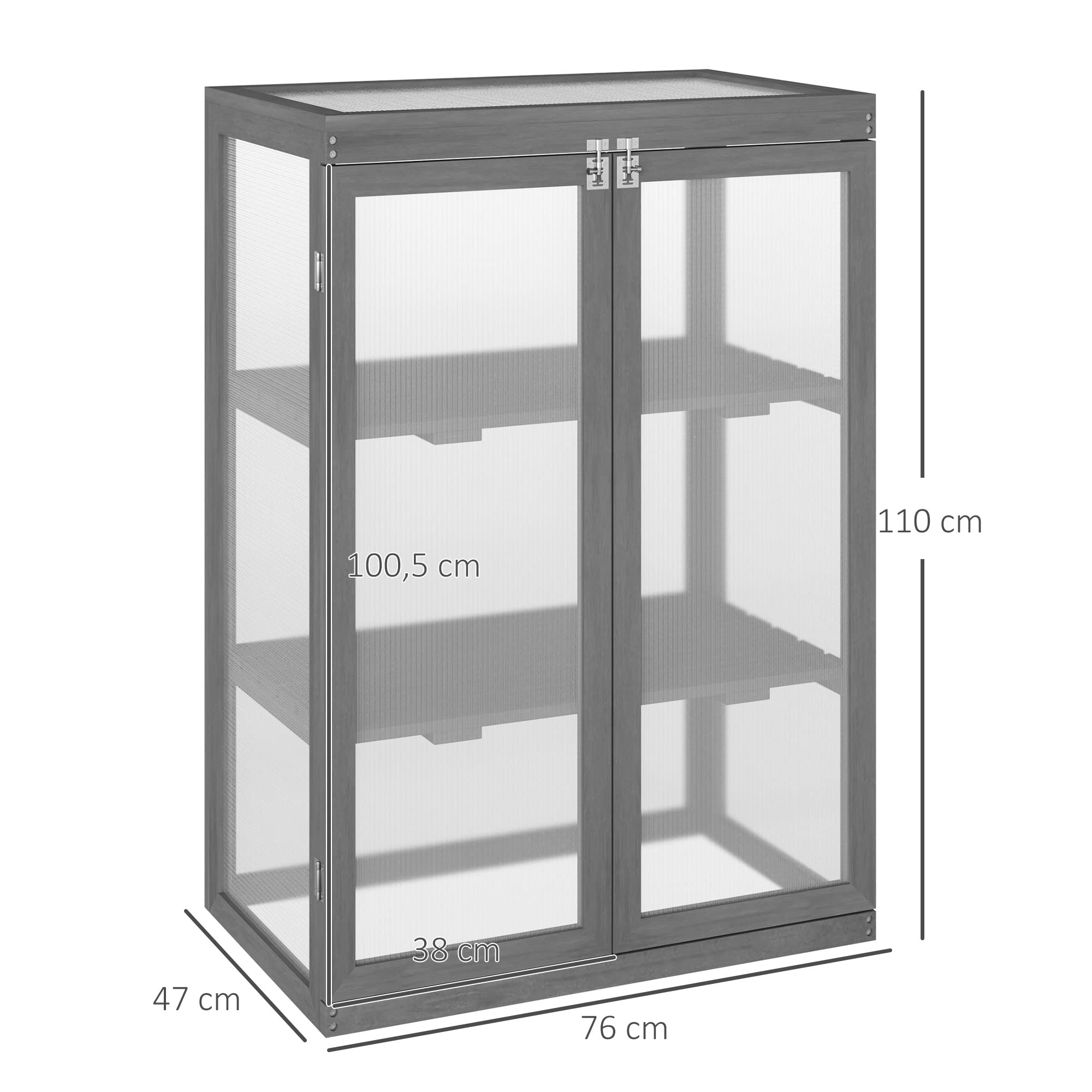 Outsunny Mini serra da giardino 3 livelli dim. 76 x 47 x 110 h cm doppia porta tetto apribile legno abete laccato policarbonato