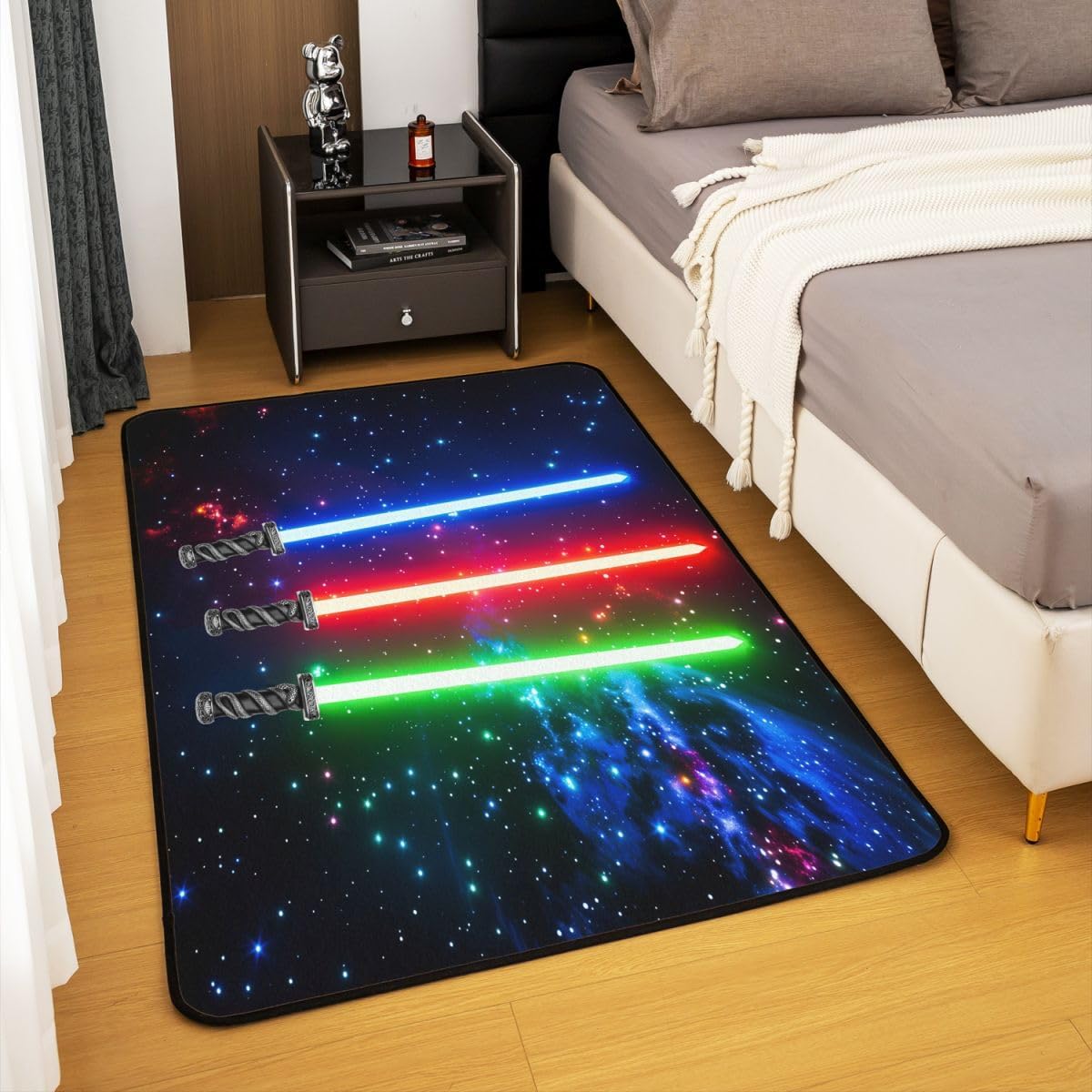 Feelyou Lightsaber Living Room Rugs Red Blue Green Area Rug for Kids Boys Girls Teens Room Decor Galaxy Decorative Carpet Decorative Rug Set 5x7 Outer Space Indoor Floor Mat