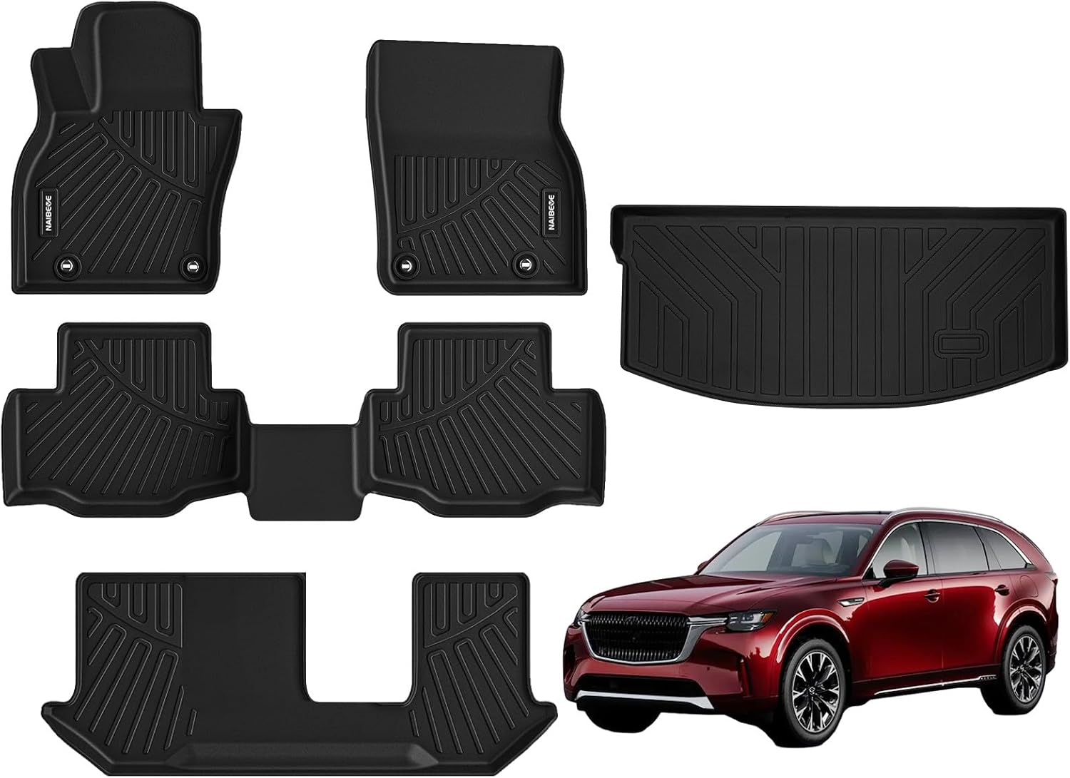 Naibeve Floor Mats for 2024 Mazda CX90(8 Passengers) All Weather for Mazda CX90