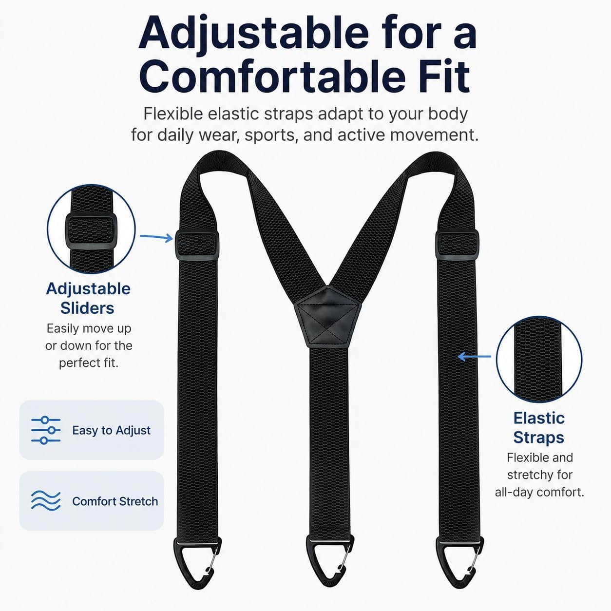 Sokoweii Men's Hidden Suspenders, Heavy Duty Adjustable Elastic Braces, Under Clothes with Loop for Jeans (1.5in x 47in)